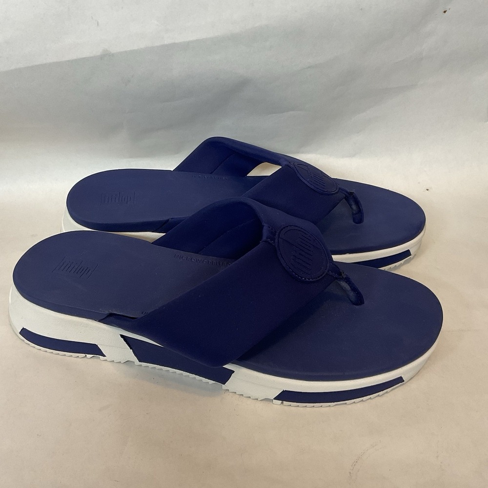 FitFlop Sporty Logo Wedge Sandal Midnight Navy Mix Shoe Comfort Women's Thongs 9